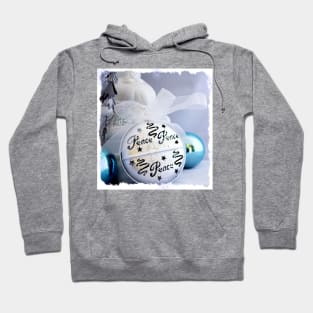 White Santa Claus & Silver Peace Christmas Ornaments on White Hoodie